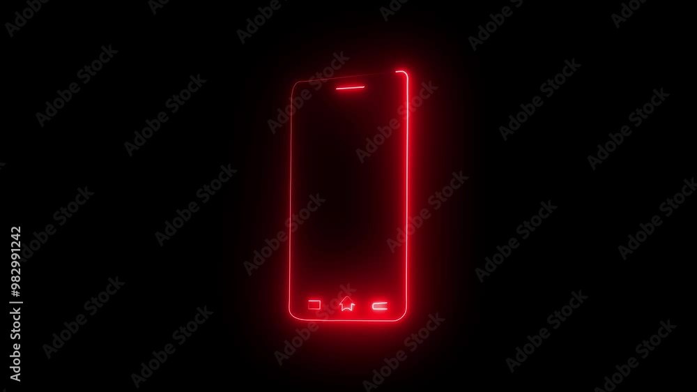 Poster lightning and neon glowing icon with mobile concept. red color mobile concept on black background.
