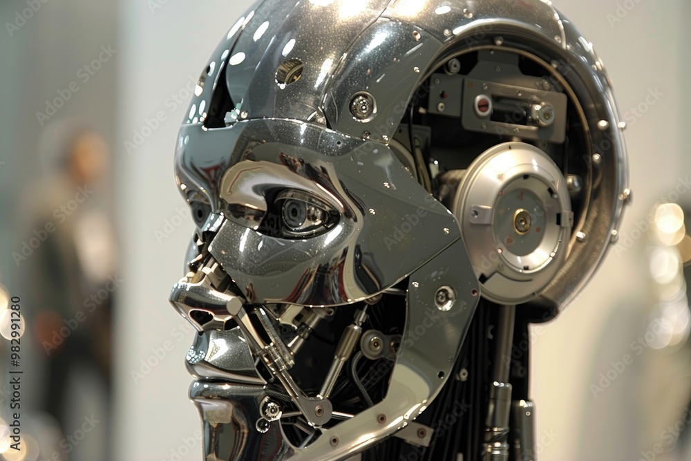 Poster futuristic humanoid robot close-up: advanced ai and robotics technology