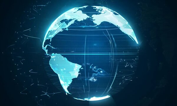 Complex graphs displayed on a holographic globe