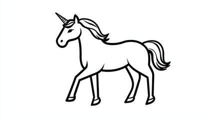 Obraz premium A simple, black outline of a unicorn horse. The image is isolated, meaning it has a clear background.