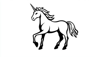 Obraz premium A simple, black outline of a unicorn horse. The image is isolated, meaning it has a clear background.