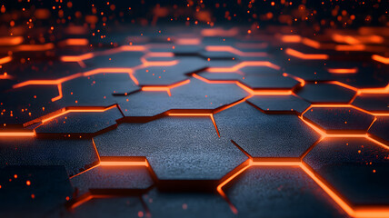 Obraz premium Hexagonal abstract metal background with orange light