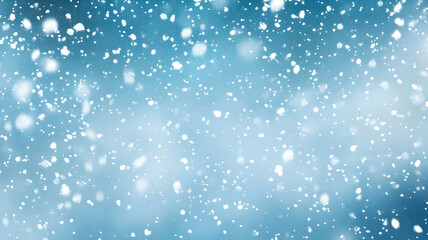 Random falling snow flakes wallpaper. Snowfall dust freeze granules. Snowfall sky white teal blue background. Many snowflakes february vector. Snow nature scenery