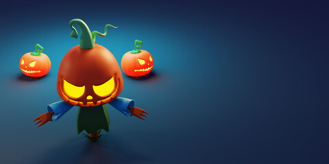 Halloween background. Holiday Halloween poster, web banner, greeting card, cover for party invitation. Bright realistic 3d pumpkins.