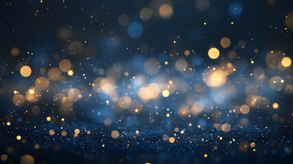 Obraz premium Christmas Golden light shine particles bokeh on navy blue background, background, abstract background with Dark blue and gold particle
