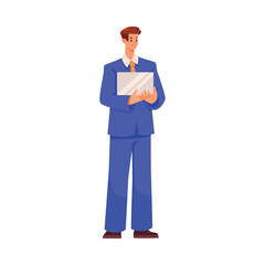 Man Office Staff Character at Workplace Standing in Suit Vector Illustration