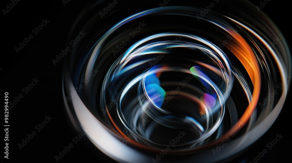 Poster Abstract light patterns swirling in a glass, showcasing vibrant colors against a dark background, creating a mesmerizing visual effect and depth The play of light captivates the viewer s attention