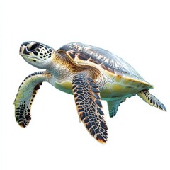 Fototapeta premium Turtle Isolated. Sea Turtle in a Bright White Background, Underwater Marine Animal Concept