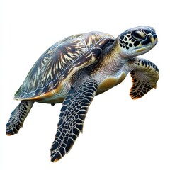 Fototapeta premium Turtle Isolated. Underwater Sea Turtle on White Background