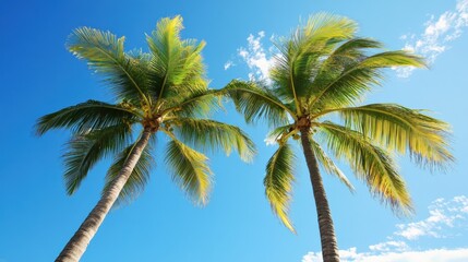 Fototapeta premium Two Palm Trees. Summer Vacation Concept with Blue Sky Background