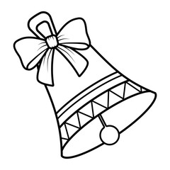 Christmas bell with bow and patterns contour isolated image