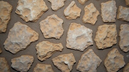 Weathered sandstone pavement texture with irregular stones in uneven mortar