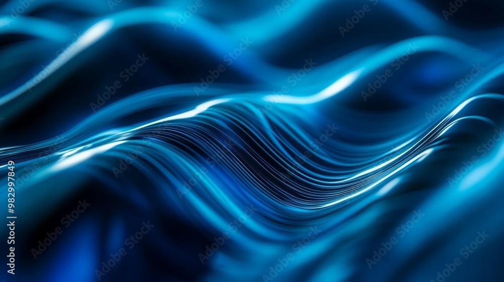 Poster abstract blue light waves flow in a captivating motion, creating a dynamic and fluid effect that evo