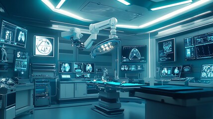 Obraz premium Futuristic Operating Room with High-Tech Medical Equipment - Advanced Surgical Environment