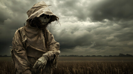 Fototapeta premium Creepy Scarecrow in Desolate Field