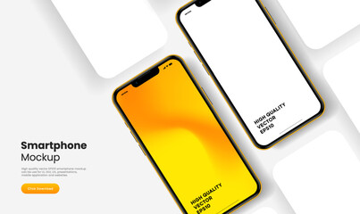 Realistic smartphone mockup. Mobile phone vector with isolated on white background. Device front view. 3D mobile phone with shadow. Realistic, high quality smart phone mockup for ui ux presentation.