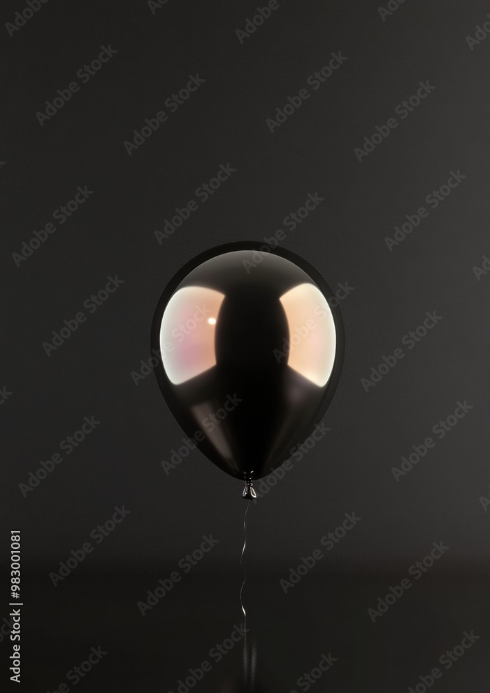 Poster iridescent balloon floating against reflective black surface – festive and dynamic background for br