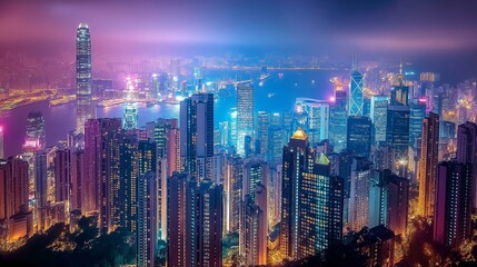 Obraz premium energy of a bustling cityscape at night, with illuminated skyscrapers