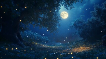 magical ambiance of a moonlit night, with stars twinkling in the sky