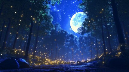 magical ambiance of a moonlit night, with stars twinkling in the sky
