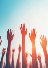 Obraz premium Minimalist Silhouettes of Raised Hands Against Sunlight - Community and Unity Theme