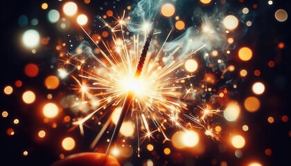 Fototapeta premium A vibrant sparkler ignites in a captivating display of light, perfect for celebrations, parties, and festive events. Add a touch of magic to your creative projects.