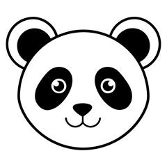 Panda Face Icon with Soft Rounded Lines in Black and White Vector Design