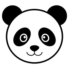 Panda Face Icon with Soft Rounded Lines in Black and White Vector Design