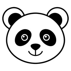 Panda Face Icon with Soft Rounded Lines in Black and White Vector Design