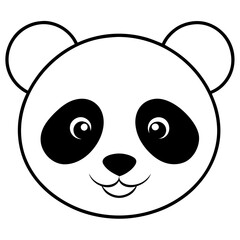 Panda Face Icon with Soft Rounded Lines in Black and White Vector Design