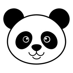 Panda Face Icon with Soft Rounded Lines in Black and White Vector Design