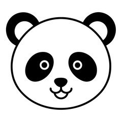 Panda Face Icon with Soft Rounded Lines in Black and White Vector Design