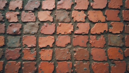 Herringbone brick pavement texture with red and brown bricks