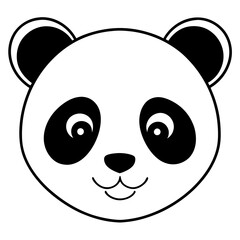 Panda Face Icon with Soft Rounded Lines in Black and White Vector Design