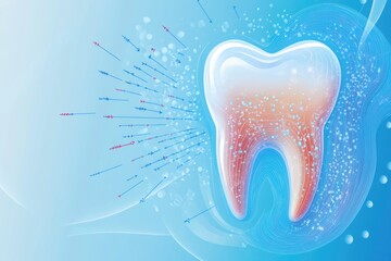 Dental health concept with stylized tooth and particle effects