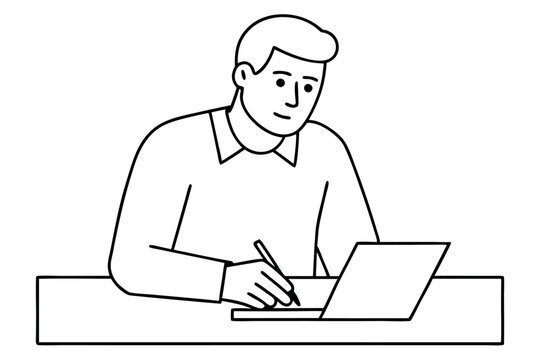 recommend clip art: A man writes news line art vector illustration