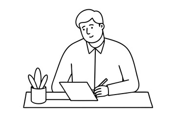 A man writes news line art vector illustration