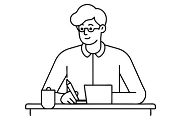A man writes news line art vector illustration