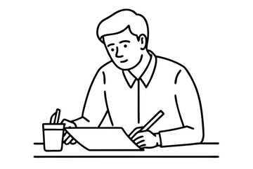 A man writes news line art vector illustration