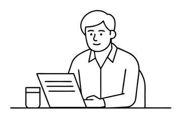 A man writes news line art vector illustration