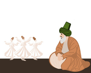 Minimalist Mevlana Silhouette in Whirling Pose