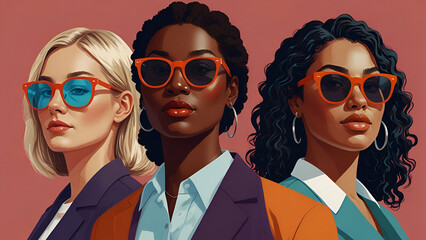 Flat illustration of a diverse team in sunglasses, ideal for inclusivity-focused presentations.