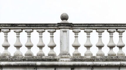 A stone railing stands alone with a solid white background.