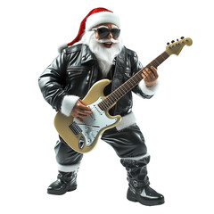 Isolated on white 3D figure of Santa Claus dressed as a rock star complete with a black leather jacket sunglasses and electric guitar