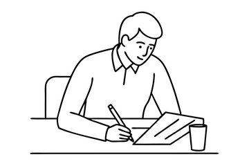 A man writes news line art vector illustration