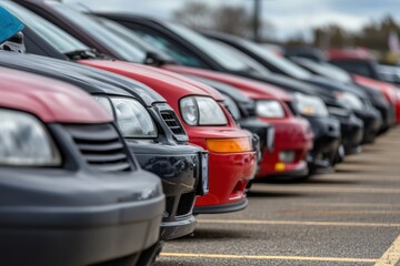 Used Cars. Row of Different Second-Hand and New Vehicles for Sale