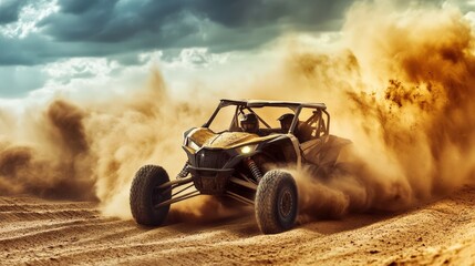 UTV Buggy in Extreme Motorsport Action on Sand Rally Course