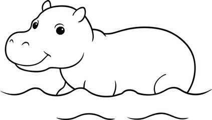 Splashing into Learning Hippo Calf's First Swim with Vector Illustration
