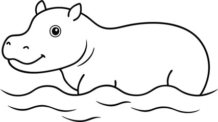 Hippo Calf Swims with Joy A River Journey with Vector Illustration
