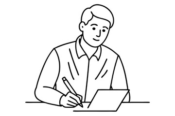A man writes news line art vector illustration